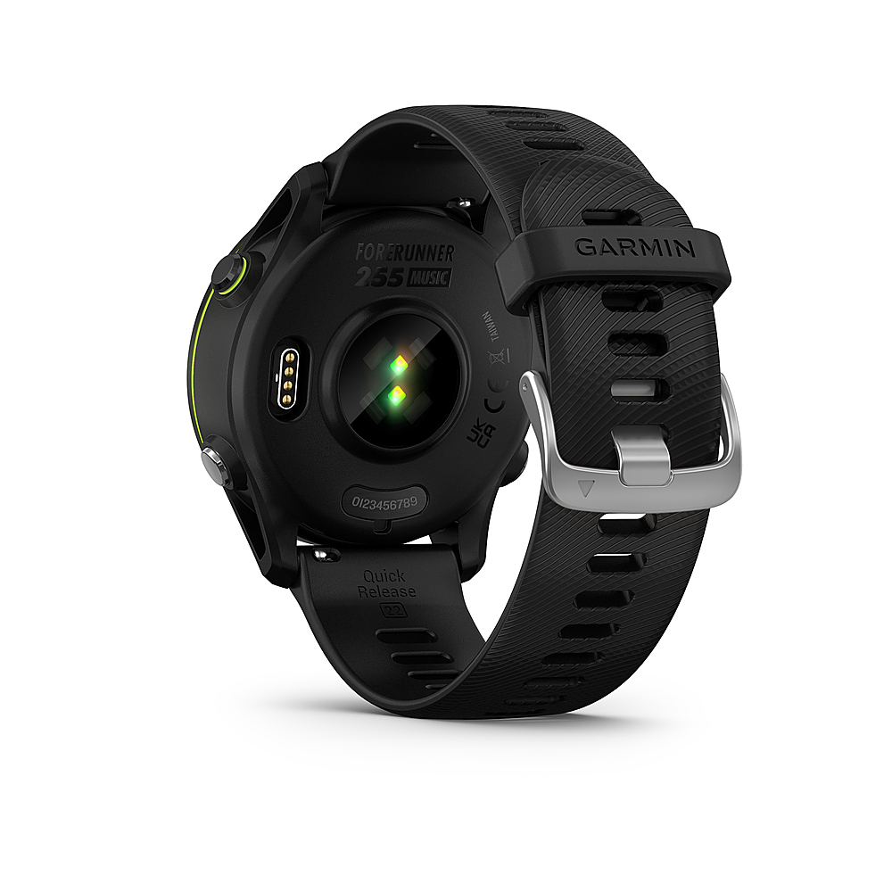 Back View: Garmin - Forerunner 255 Music GPS Smartwatch 46 mm Fiber-reinforced polymer - Black