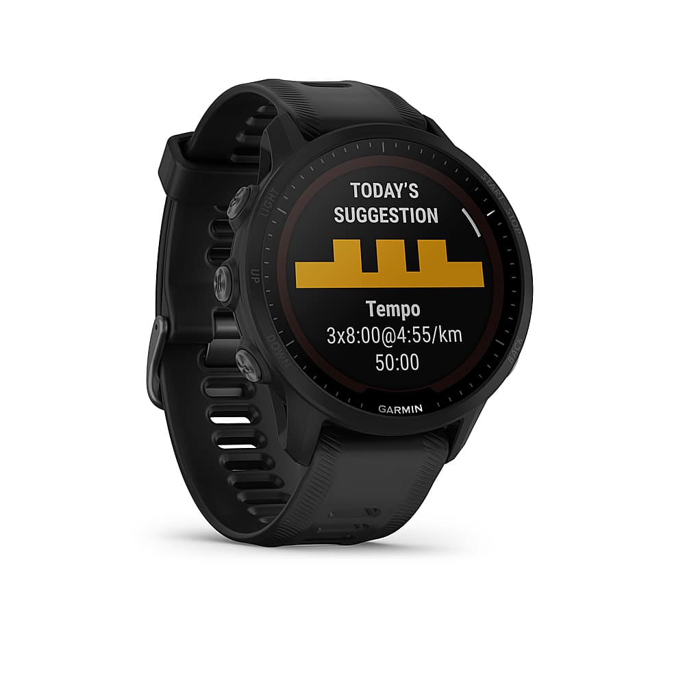 Angle. Garmin - Forerunner 955 Solar GPS Smartwatch 47 mm Fiber-reinforced polymer - Black.