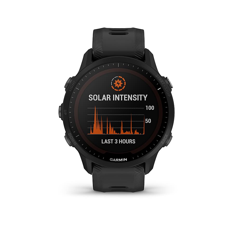 Left. Garmin - Forerunner 955 Solar GPS Smartwatch 47 mm Fiber-reinforced polymer - Black.