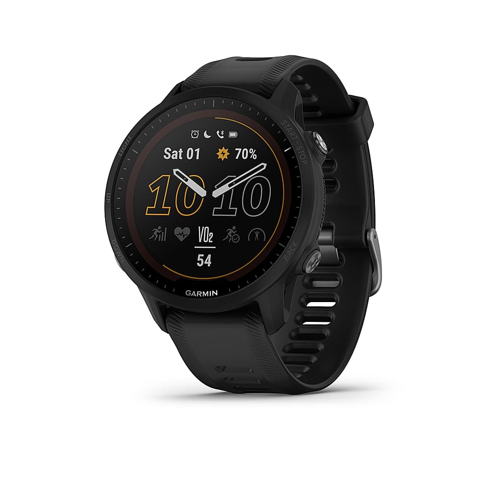 Front. Garmin - Forerunner 955 Solar GPS Smartwatch 47 mm Fiber-reinforced polymer - Black.