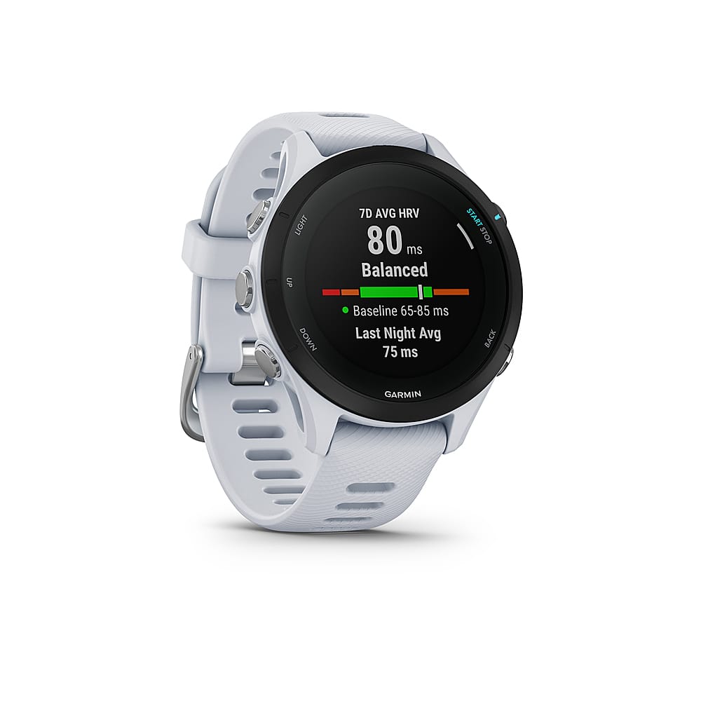 Angle View: Garmin - Forerunner 255S Music GPS Smartwatch 41 mm Fiber-reinforced polymer - Whitestone