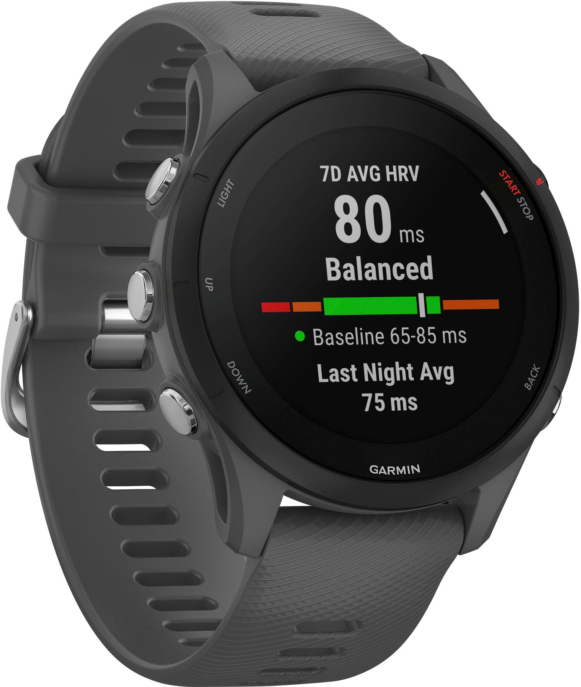 Angle. Garmin - Forerunner 255 GPS Smartwatch 46 mm Fiber-reinforced polymer - Slate Gray.