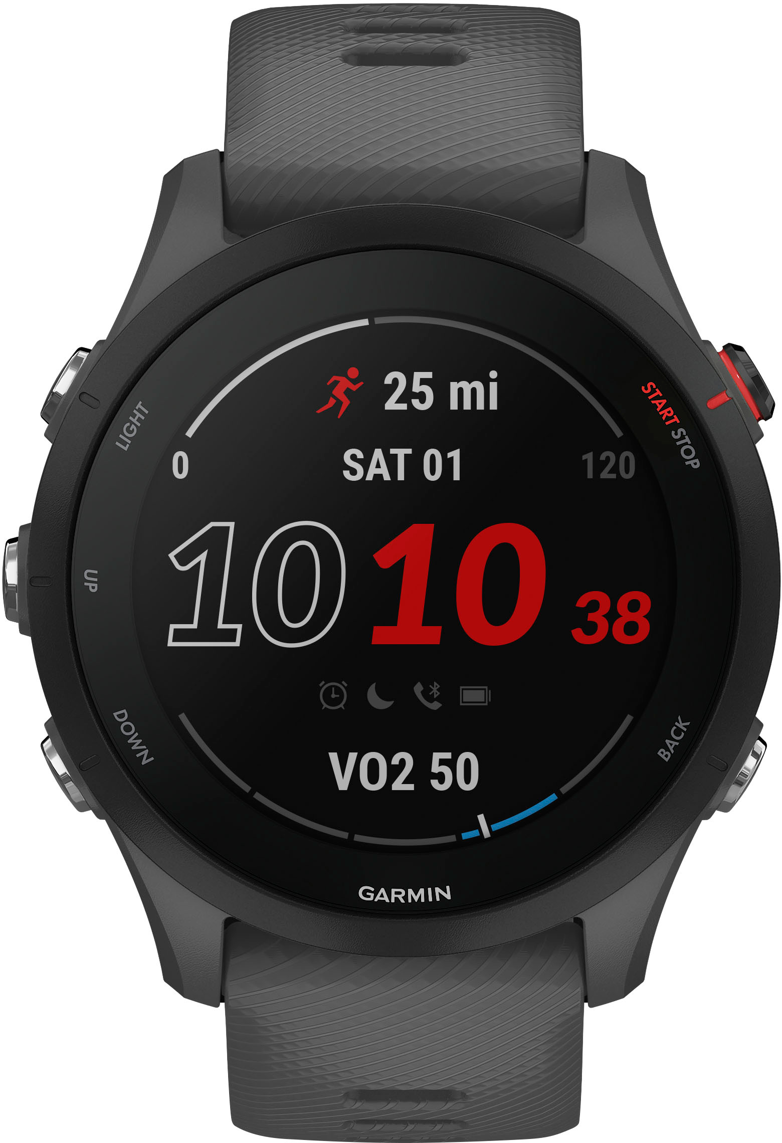 Left View: Garmin Forerunner 255 Multisport GPS Smartwatch, Slate Gray #010-02641-00