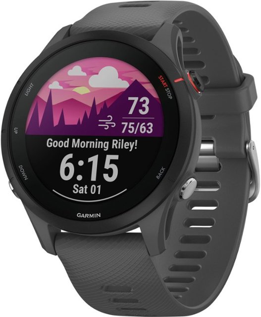Front. Garmin - Forerunner 255 GPS Smartwatch 46 mm Fiber-reinforced polymer - Slate Gray.