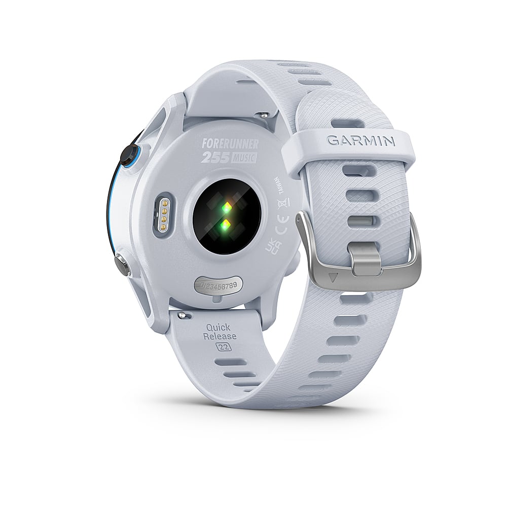 Back View: Garmin - Forerunner 255 Music GPS Smartwatch 46 mm Fiber-reinforced polymer - Whitestone