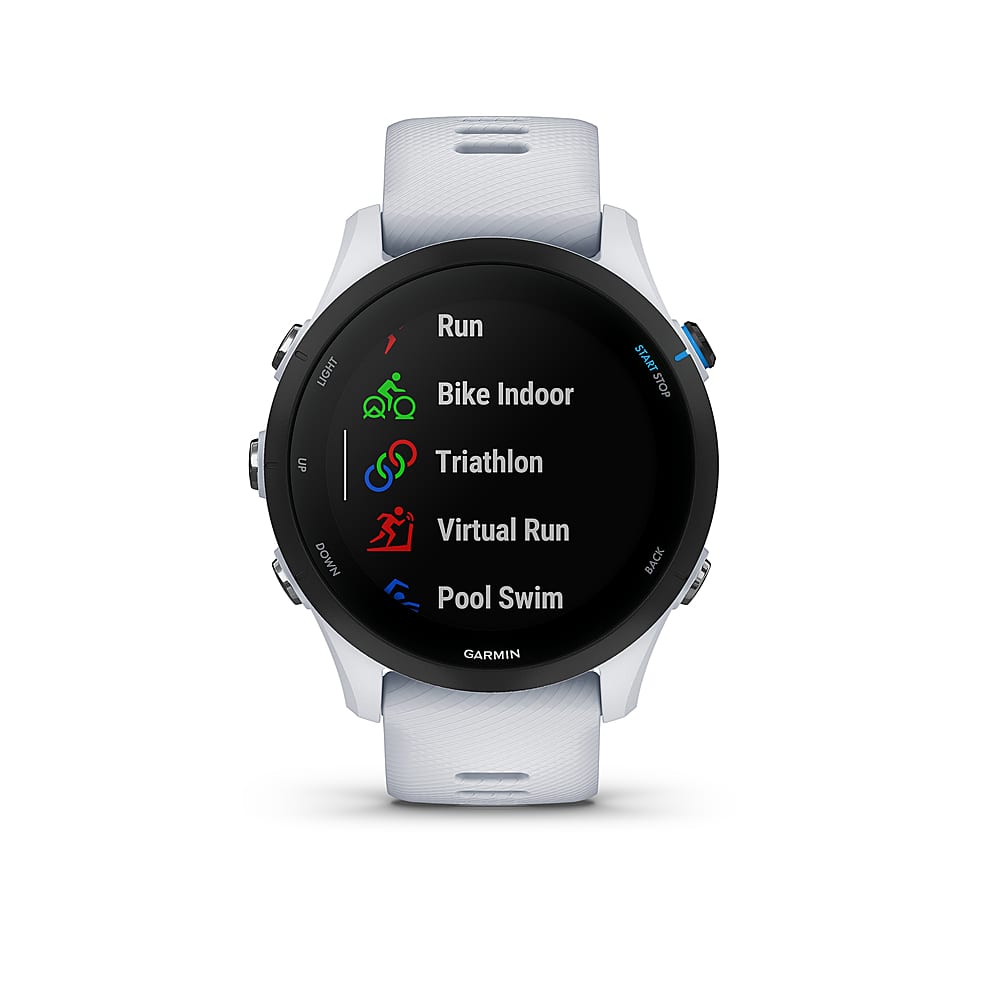 Left. Garmin - Forerunner 255 Music GPS Smartwatch 46 mm Fiber-reinforced polymer - Whitestone.