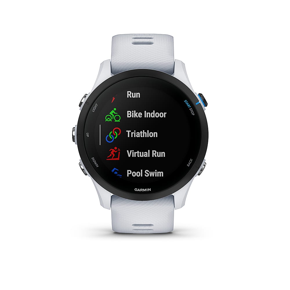 Left View: Garmin - Forerunner 255 Music GPS Smartwatch 46 mm Fiber-reinforced polymer - Whitestone