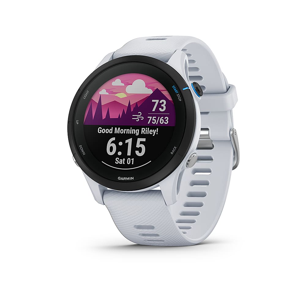Garmin - Forerunner 255 Music GPS Smartwatch 46 mm Fiber-reinforced polymer - Whitestone - (2022) - Front_Zoom