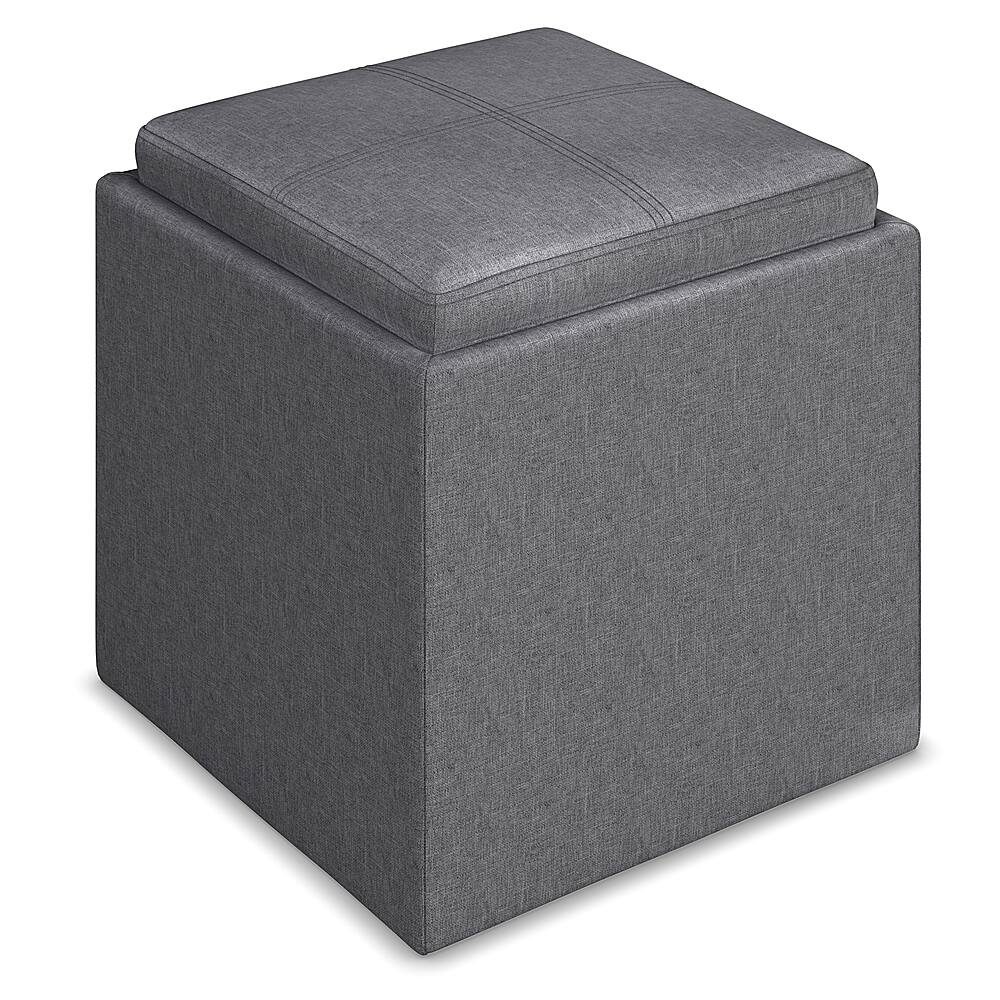 Best Buy Simpli Home Rockwood Cube Storage Ottoman with Tray Slate