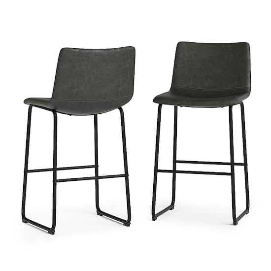 Simpli Home Warner Bar Stool Set of 2 Distressed Charcoal Grey