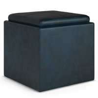 Simpli Home - Rockwood Cube Storage Ottoman with Tray - Distressed Dark Blue - Front_Zoom