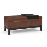 Simpli Home - Oregon Storage Ottoman Bench with Tray - Distressed Saddle Brown - Front_Zoom