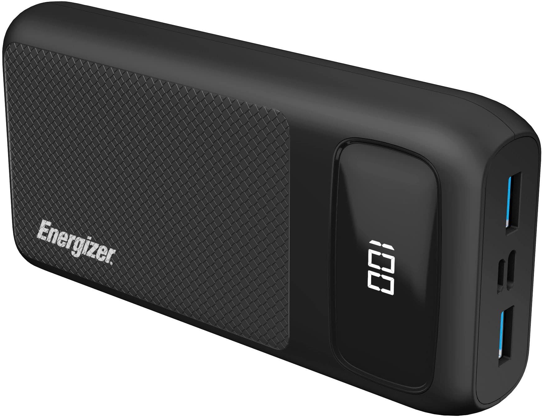 Angle. Energizer - Ultimate Lithium 20,000 mAh 3-Port 22.5W Fast PD USB-C Universal Portable Battery Charger Power Bank with LCD Display - Black.