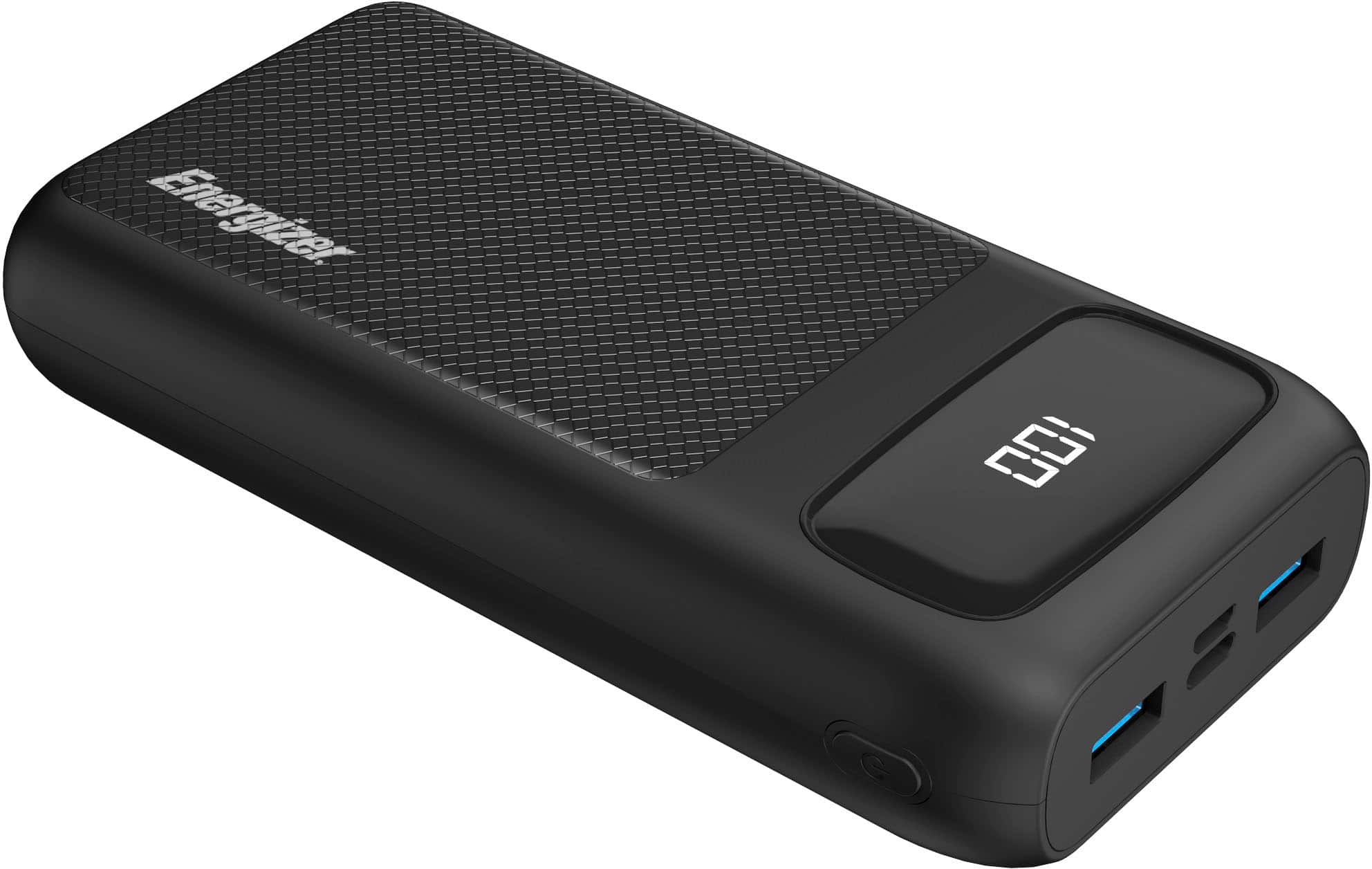 Front. Energizer - Ultimate Lithium 20,000 mAh 3-Port 22.5W Fast PD USB-C Universal Portable Battery Charger Power Bank with LCD Display - Black.