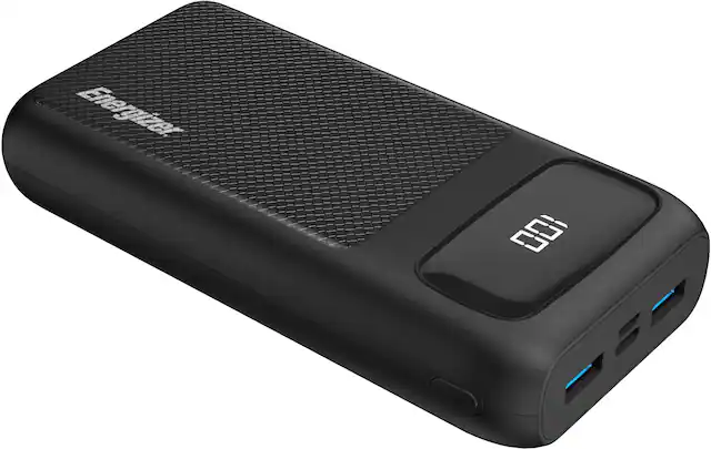 Front. Energizer - Ultimate Lithium 20,000 mAh 3-Port 22.5W Fast PD USB-C Universal Portable Battery Charger Power Bank with LCD Display - Black.
