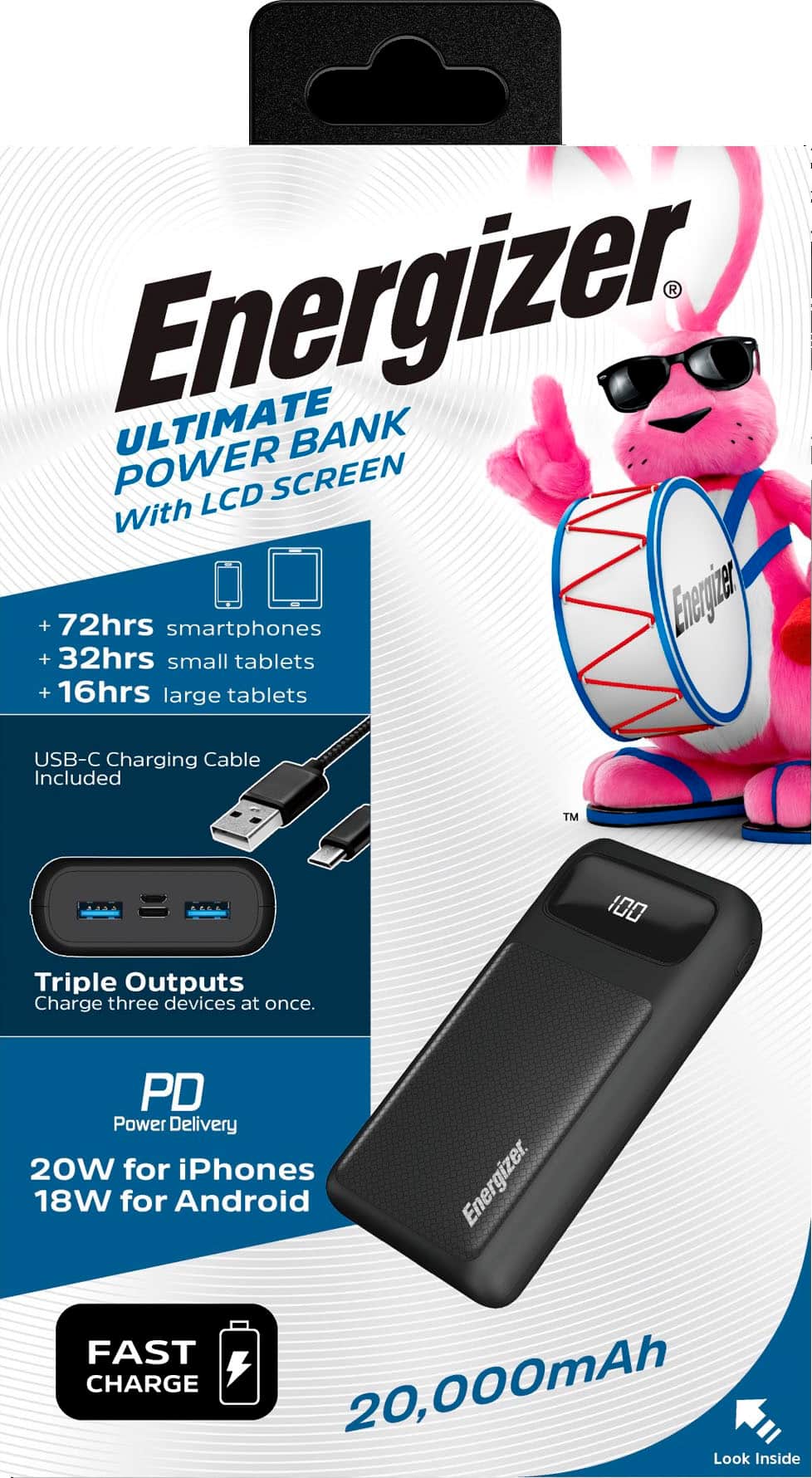 Alt View 24. Energizer - Ultimate Lithium 20,000 mAh 3-Port 22.5W Fast PD USB-C Universal Portable Battery Charger Power Bank with LCD Display - Black.