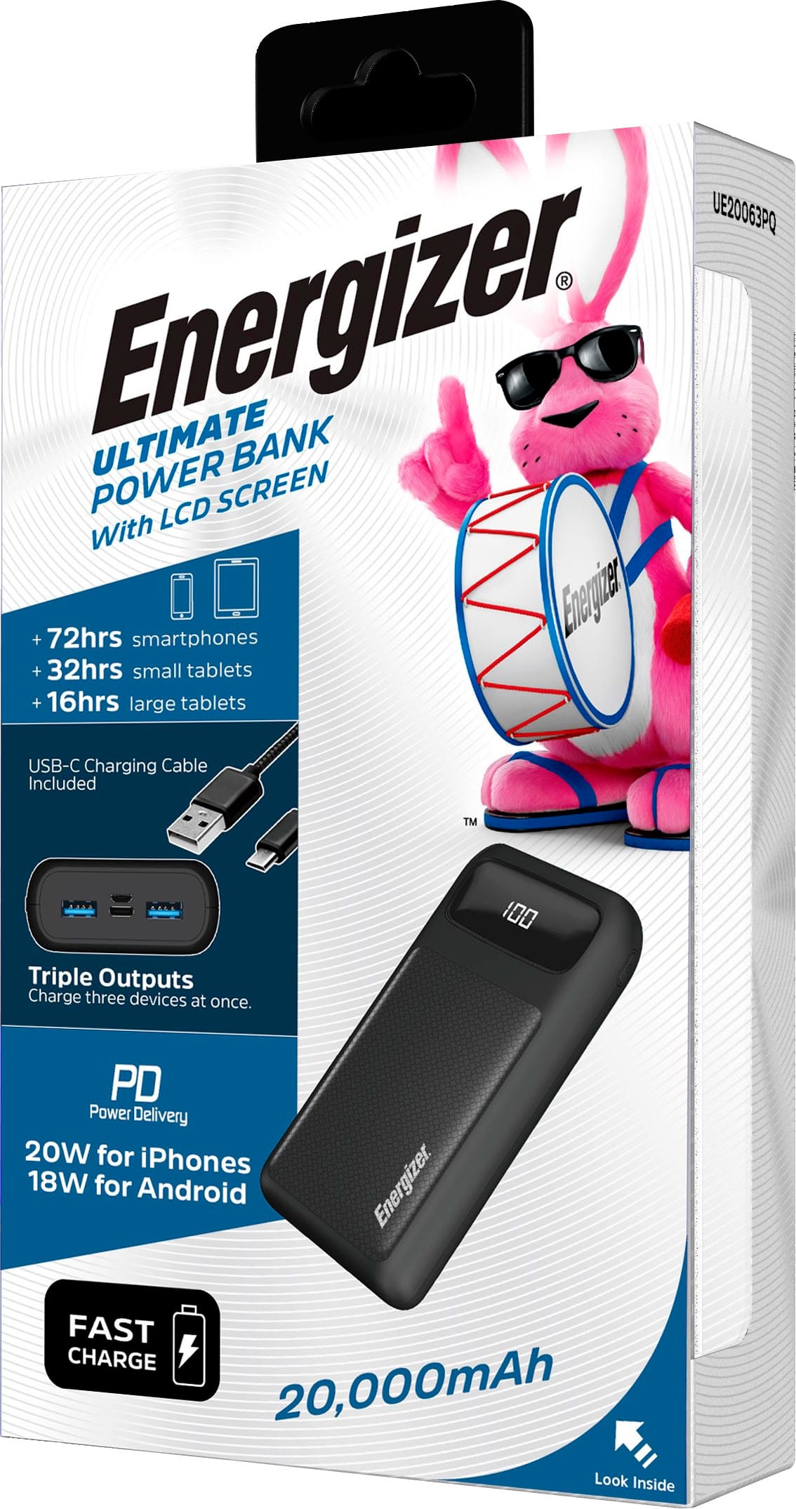 Alt View 28. Energizer - Ultimate Lithium 20,000 mAh 3-Port 22.5W Fast PD USB-C Universal Portable Battery Charger Power Bank with LCD Display - Black.