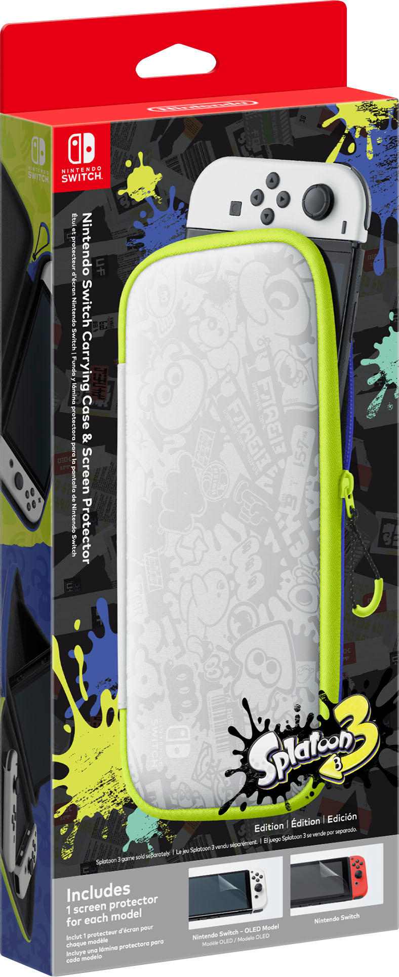 Pochette de transport Edition Splatoon 3 et protection d'écran Nintendo  Switch (modele OLED)