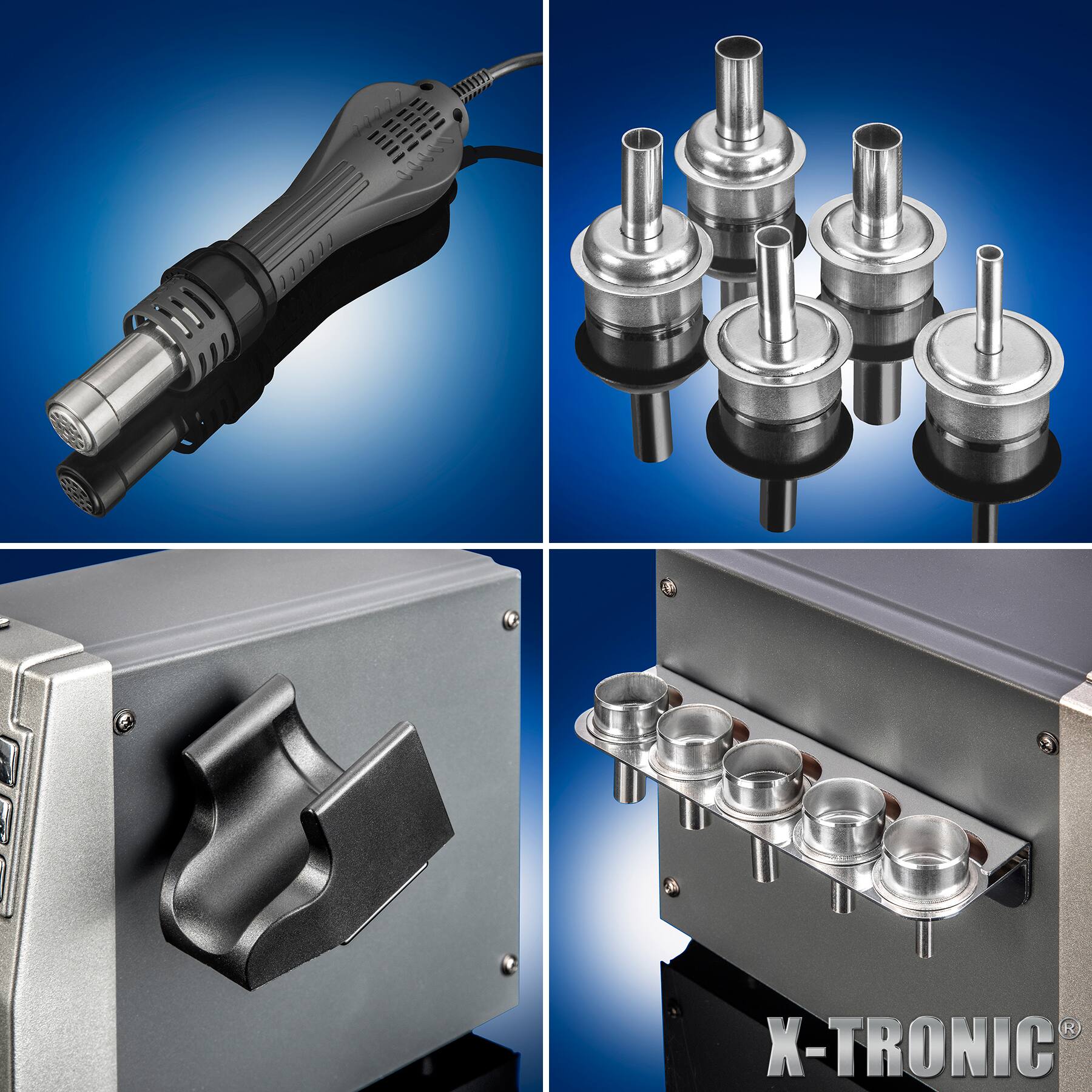 Back. X-Tronic - 6020-PRO-X 750 Watt Hot Air Rework Station, Patented Nozzle Holder, 3 Temp Presets, C/F & More - Platinum/Silver.