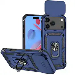 Dteck - Rotatable Ring Kickstand Case for Apple iPhone 17 Pro Max, Heavy-Duty Rugged Rotate Camera Back Cover - Blue