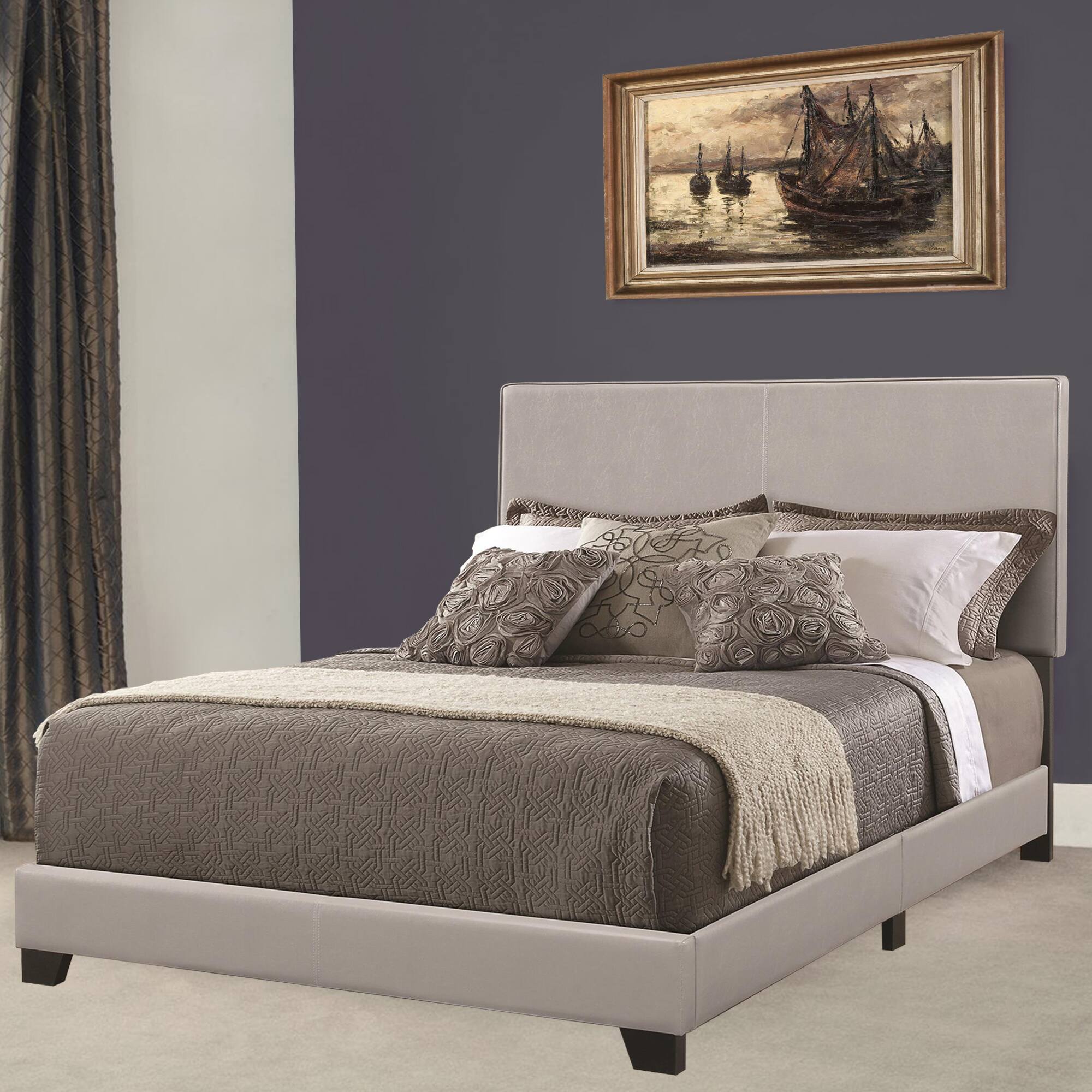 Alt View 5. Manhattan Lane - Leather Upholstered California King Size Platform Bed - Gray.