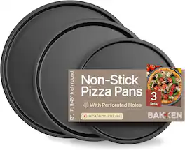 Bakken- Swiss - Bakken Swiss 3-Piece Pizza Tray Set – Ceramic Coating, Non-Stick Round Steel Pans, Dishwasher Safe - Gray