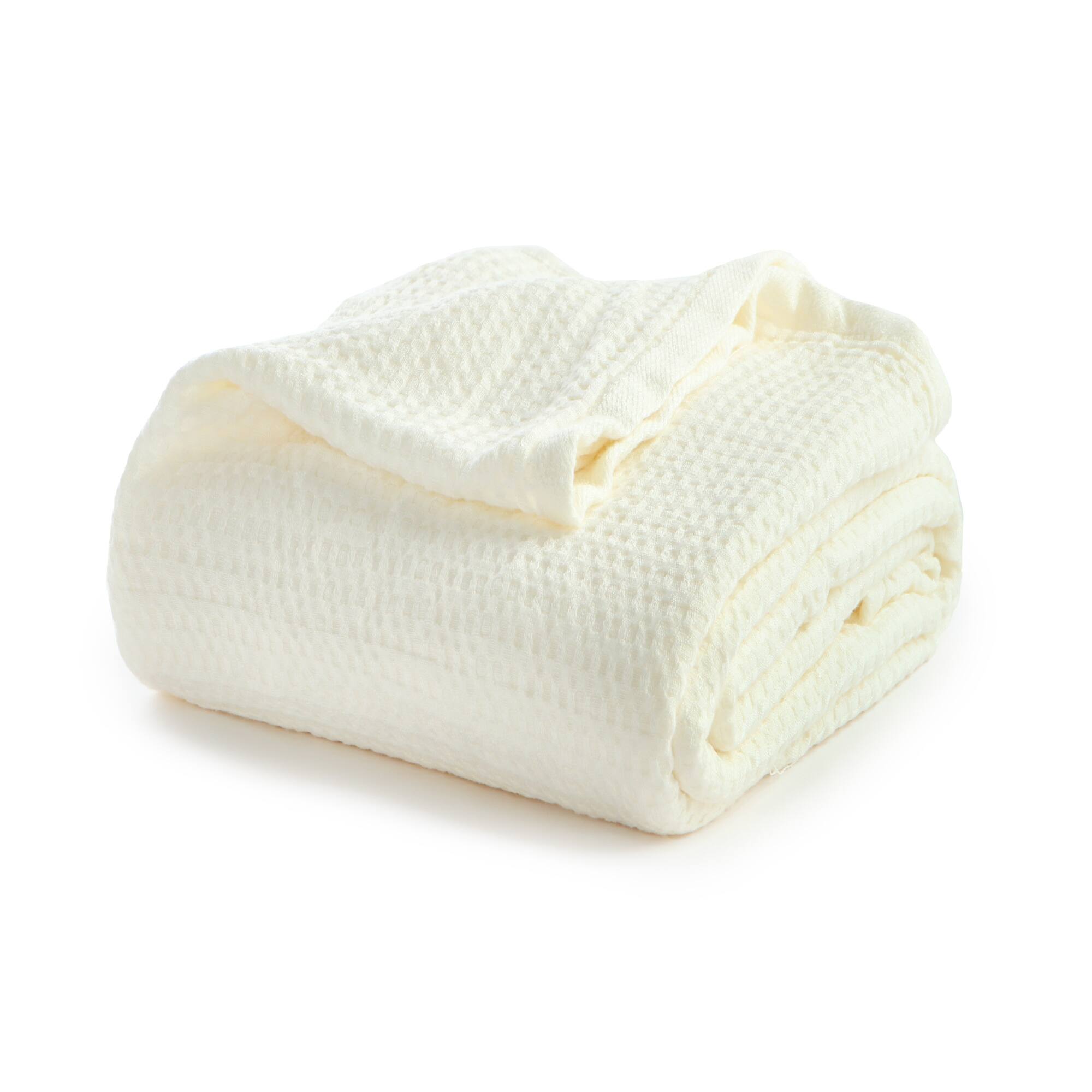 Angle. Peace Nest - Peace Nest Ultra Soft Waffle Weave Knit Throw Blanket, White, 60" x 80" - White.