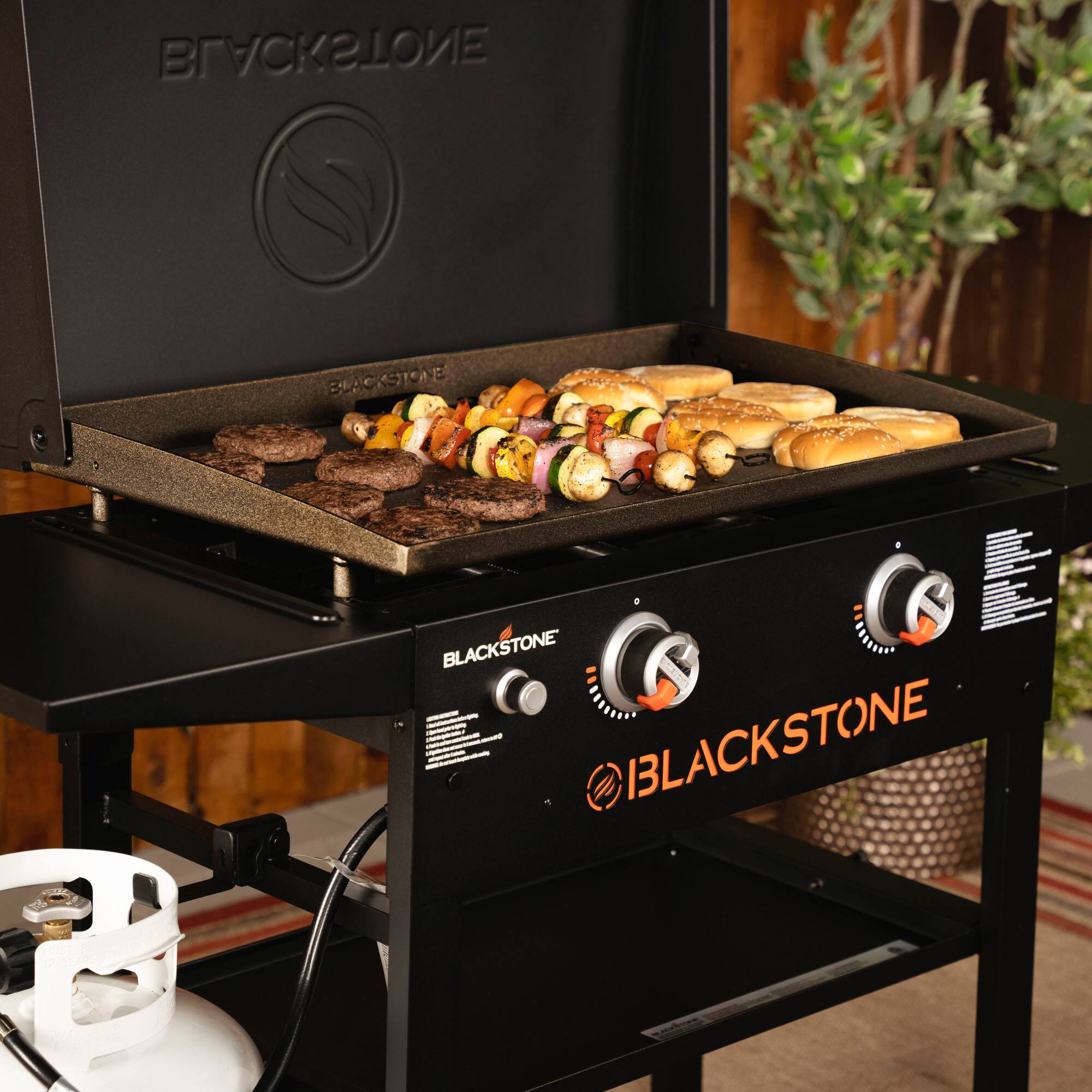 Alt View 12. Blackstone - Original 28-in. 2-Burner Outdoor Omnivore Griddle with Hood and Side Shelf Railing System - Black.