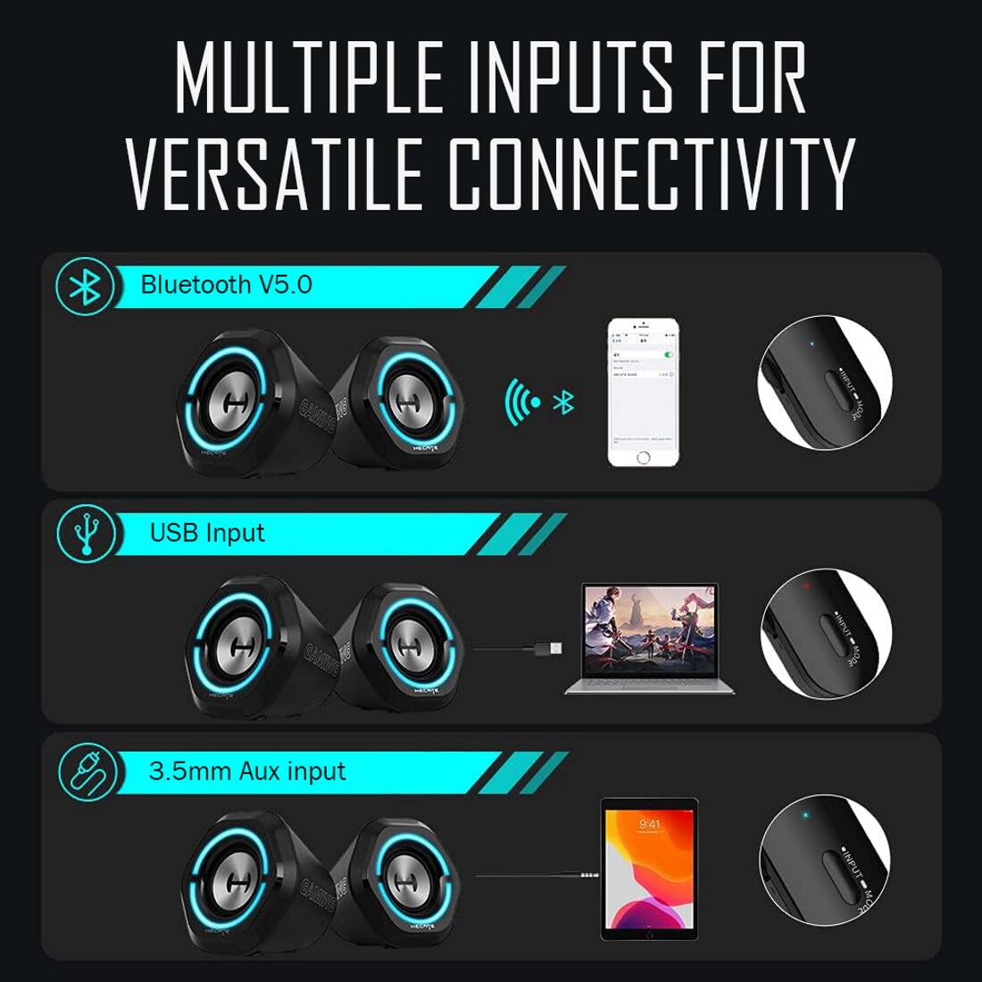 MULTIPLE INPUTS FOR VERSATILE CONNECTIVITY
Bluetooth V5.0
USB Input
3.5mm Aux input