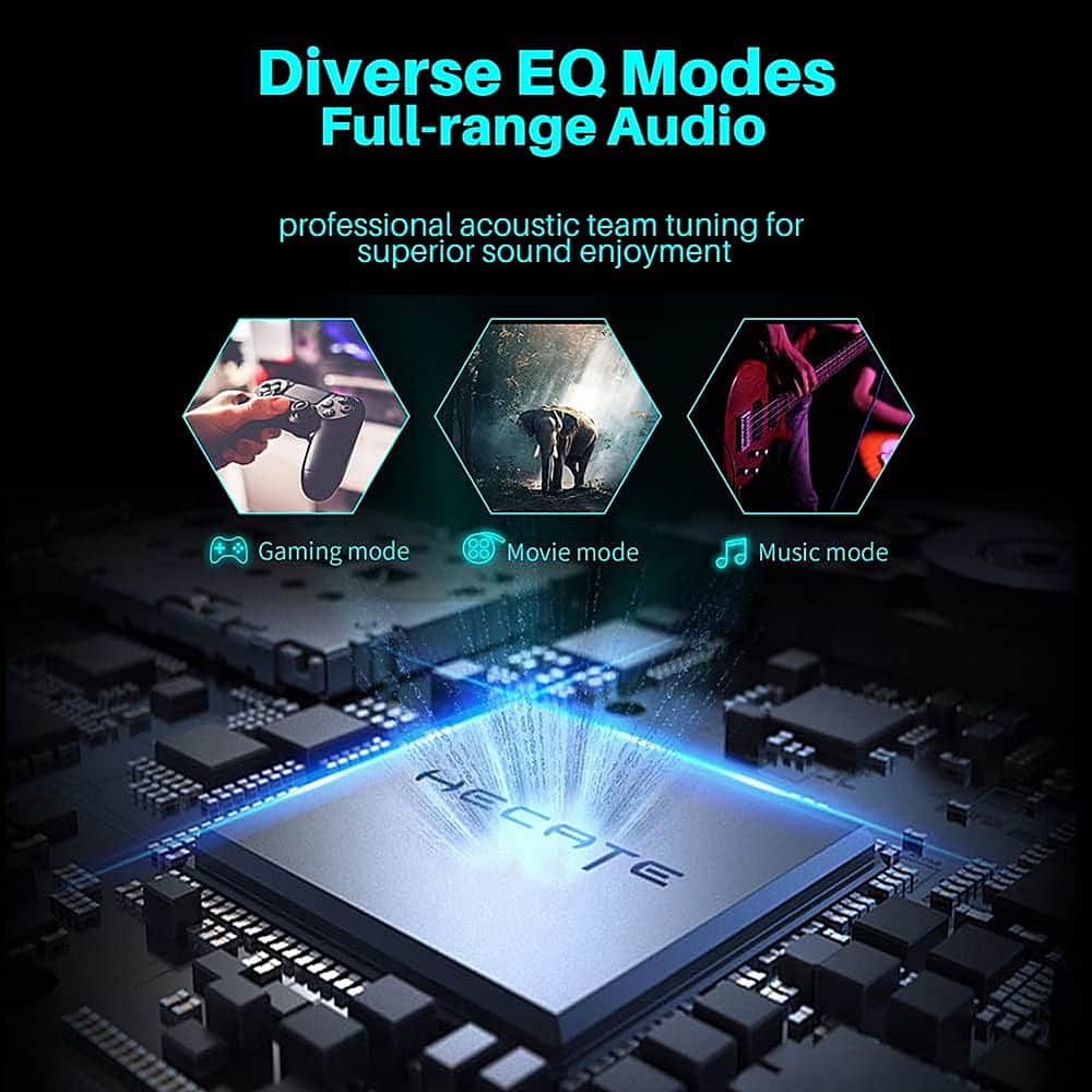 Diverse EQ Modes Full-range Audio Professional acoustic team tuning for superior sound enjoyment Gaming mode Movie mode Music mode HE HECATE