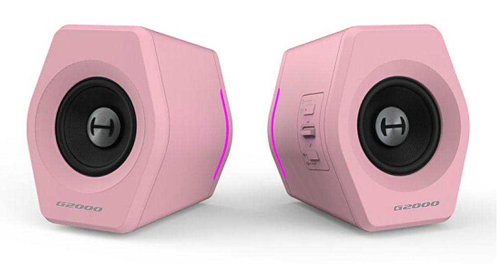 Left View: Edifier - G2000 2.0 Bluetooth Gaming Speakers with RGB Lighting (2-Piece) - Pink