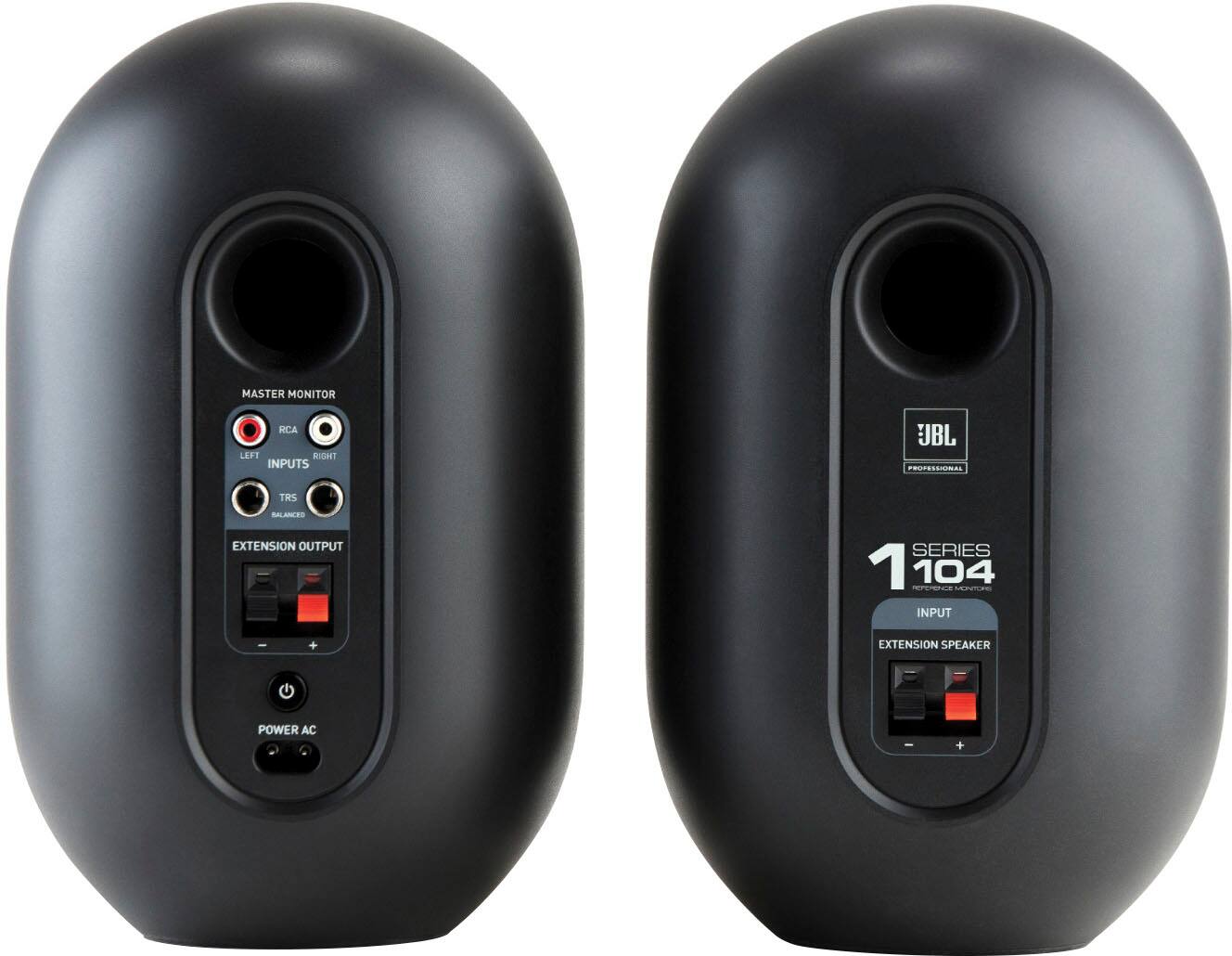 Angle. JBL - 2.0 104BT Powered Desktop Multimedia Speakers with Bluetooth, AUX, RCA, and TRS inputs. - Black.