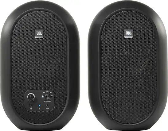 Front. JBL - 2.0 104BT Powered Desktop Multimedia Speakers with Bluetooth, AUX, RCA, and TRS inputs. - Black.