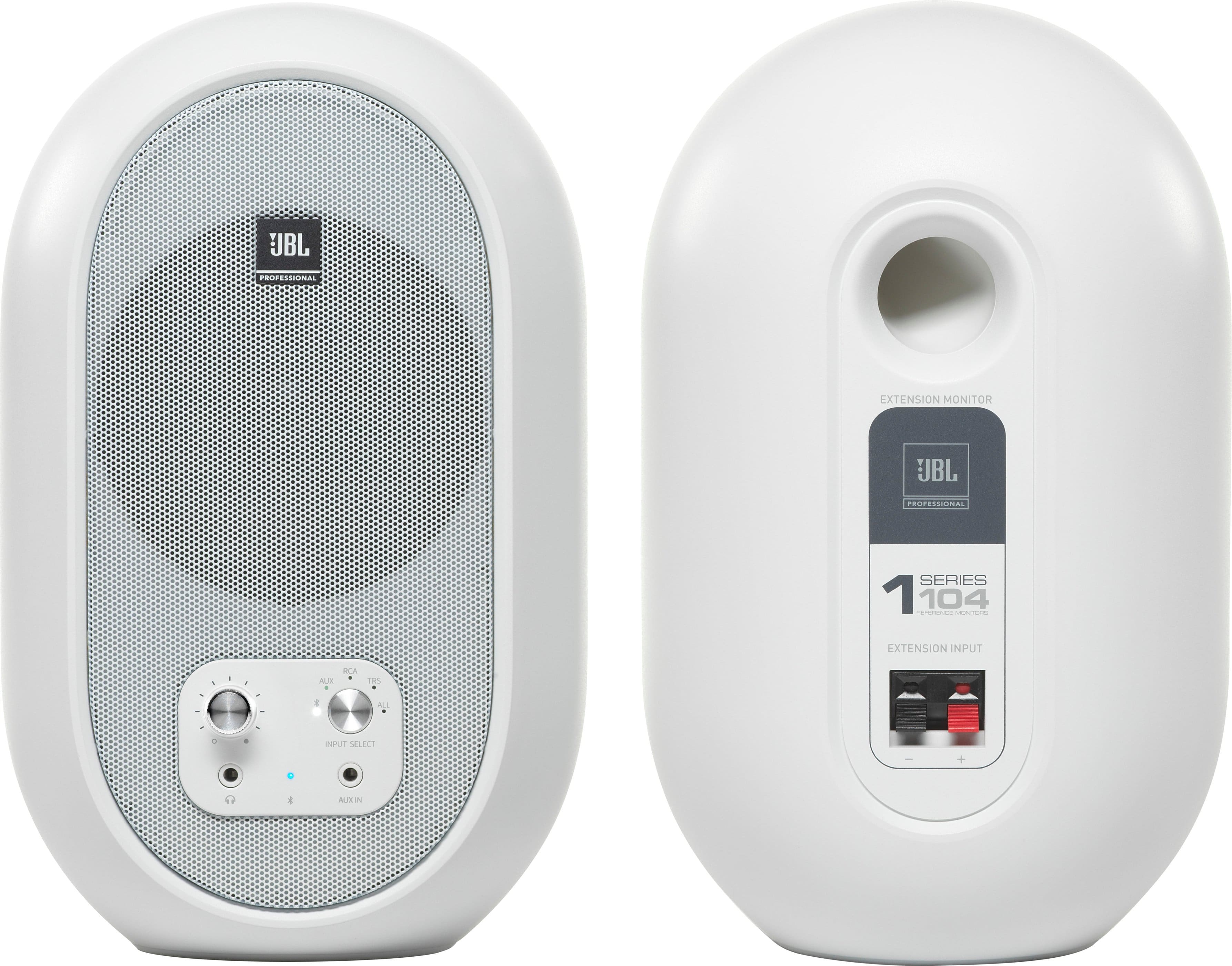 Angle. JBL - 2.0 104BT Powered Desktop Multimedia Speakers with Bluetooth, AUX, RCA, and TRS inputs. - White.