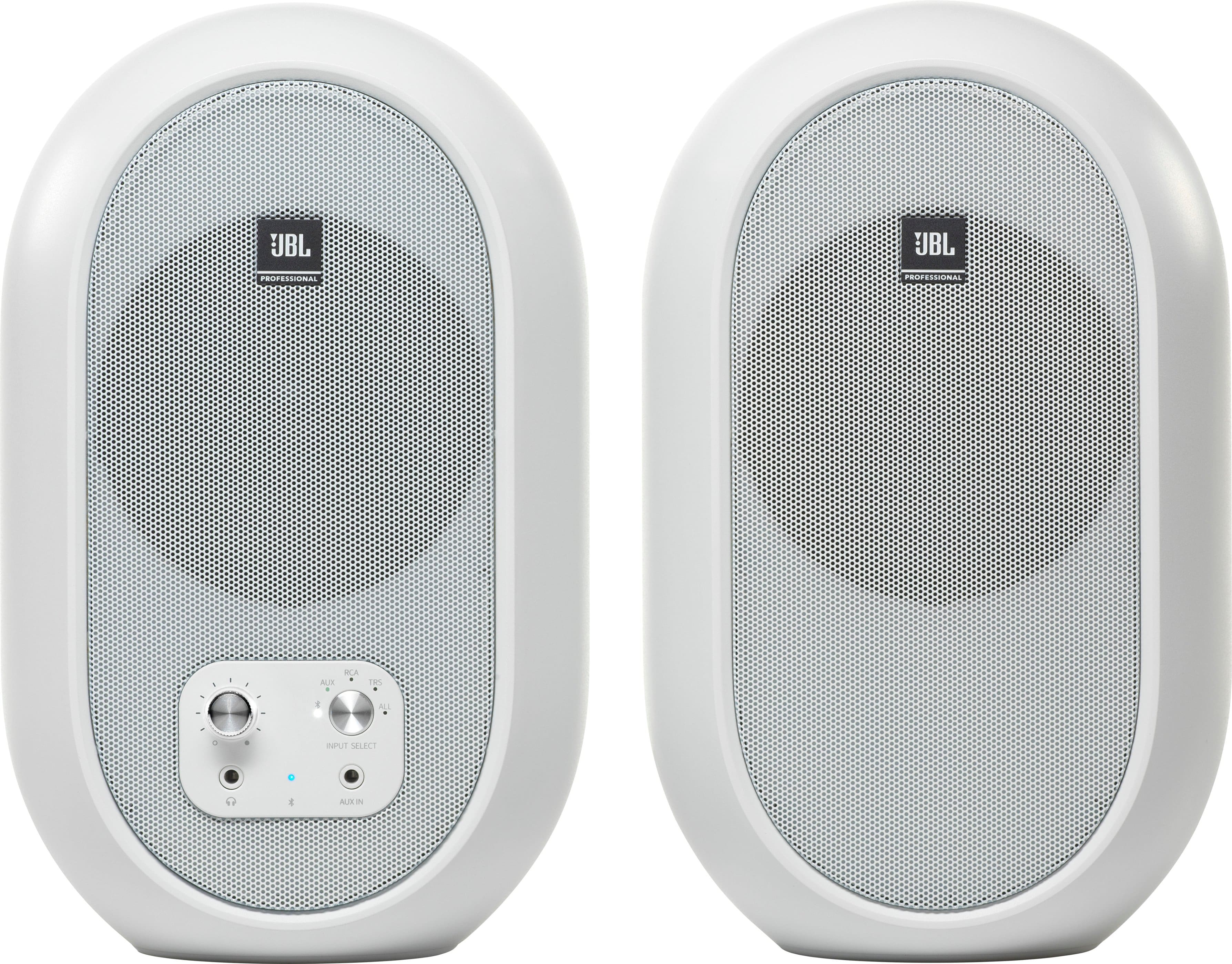 Front. JBL - 2.0 104BT Powered Desktop Multimedia Speakers with Bluetooth, AUX, RCA, and TRS inputs. - White.
