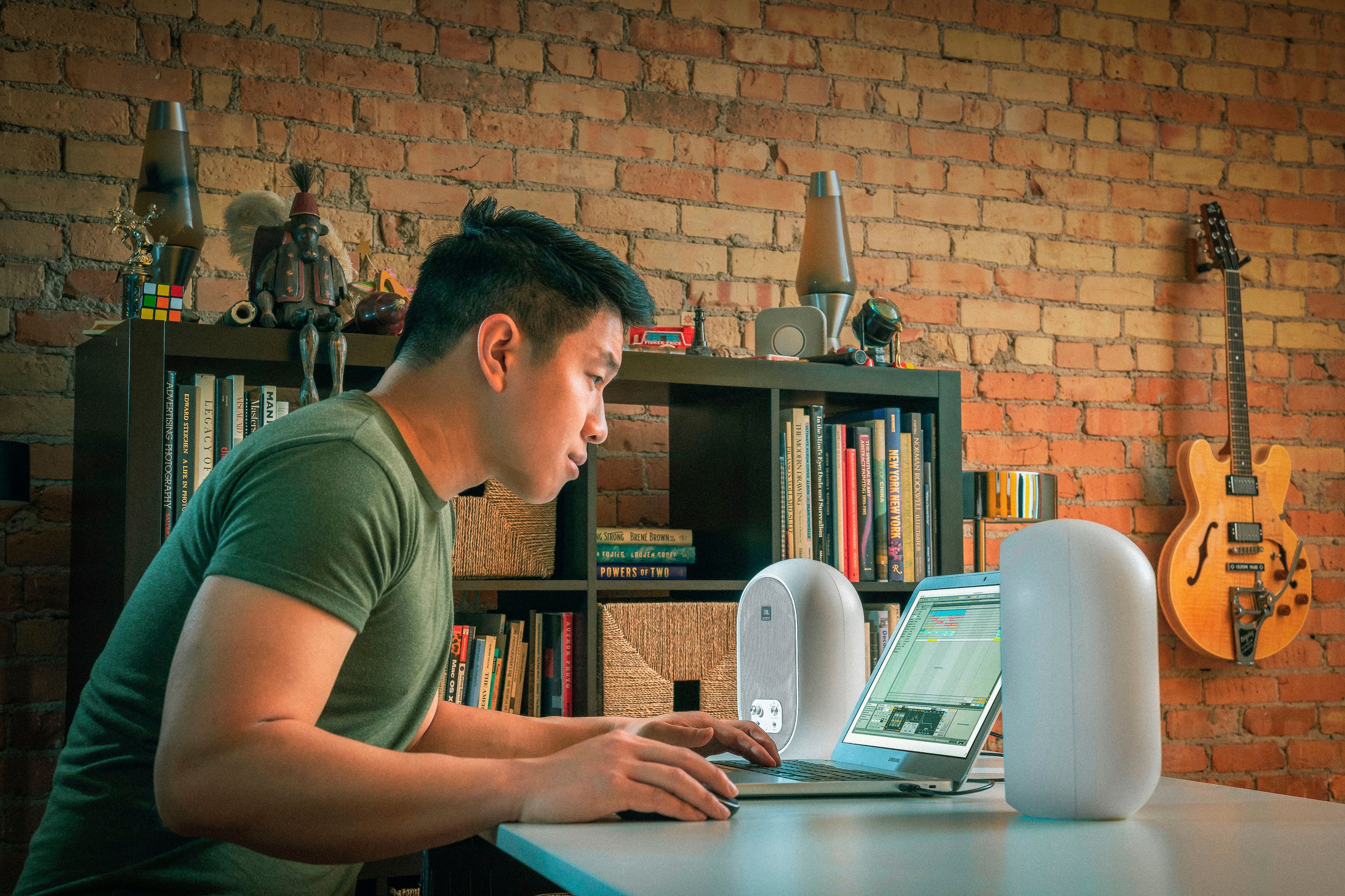 Left. JBL - 2.0 104BT Powered Desktop Multimedia Speakers with Bluetooth, AUX, RCA, and TRS inputs. - White.