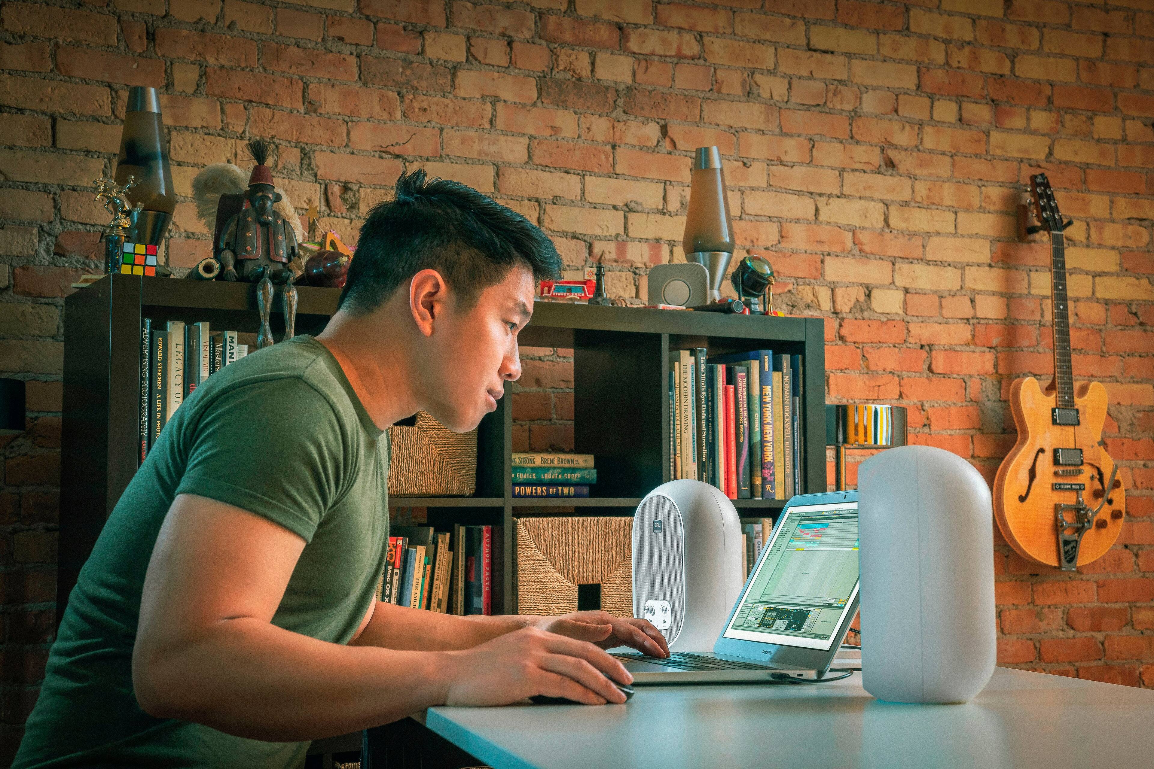 Left. JBL - 2.0 104BT Powered Desktop Multimedia Speakers with Bluetooth, AUX, RCA, and TRS inputs. - White.