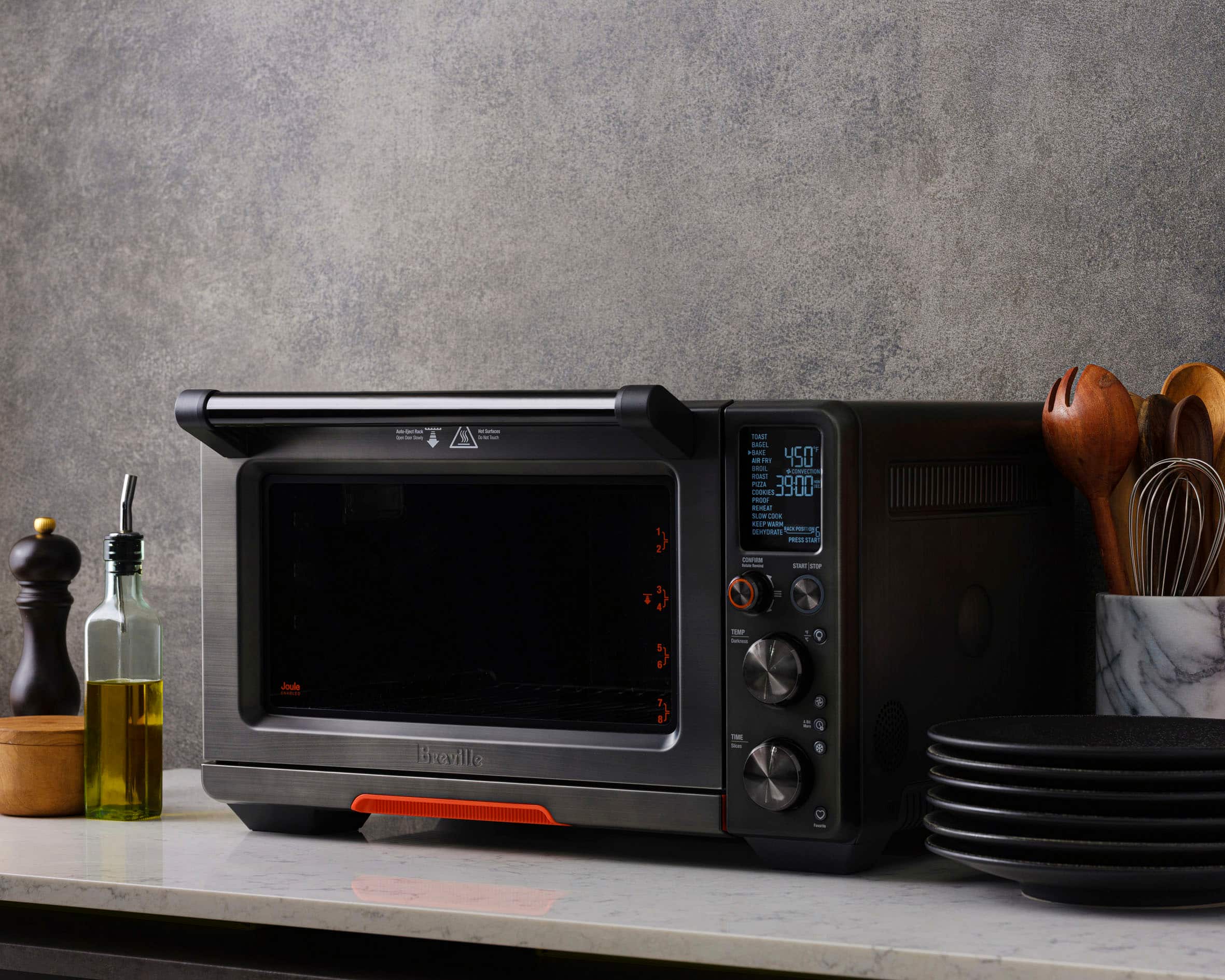 Left. Breville - Joule 1.0 Cubic Ft Oven Air Fryer Pro - Black Stainless Steel.