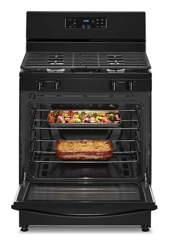Left. Whirlpool - 5.1 Cu. Ft. Freestanding Gas Range with Broiler Drawer - Black.