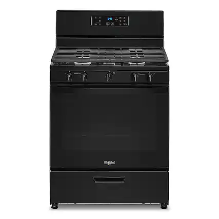 Front. Whirlpool - 5.1 Cu. Ft. Freestanding Gas Range with Edge to Edge Cooktop - Black.