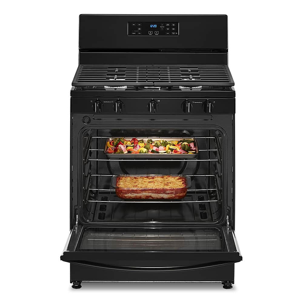 Left. Whirlpool - 5.1 Cu. Ft. Freestanding Gas Range with Edge to Edge Cooktop - Black.