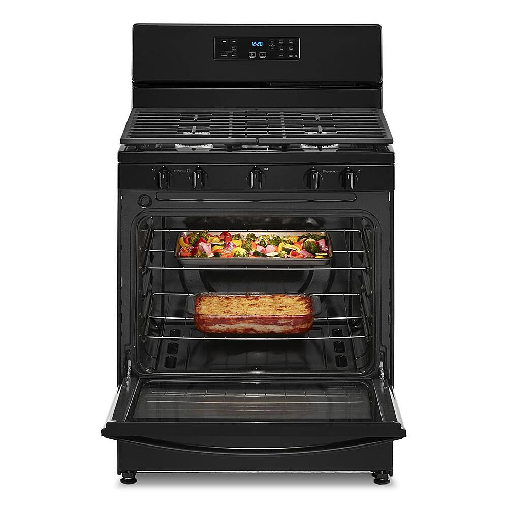 Left. Whirlpool - 5.1 Cu. Ft. Freestanding Gas Range with Edge to Edge Cooktop - Black.