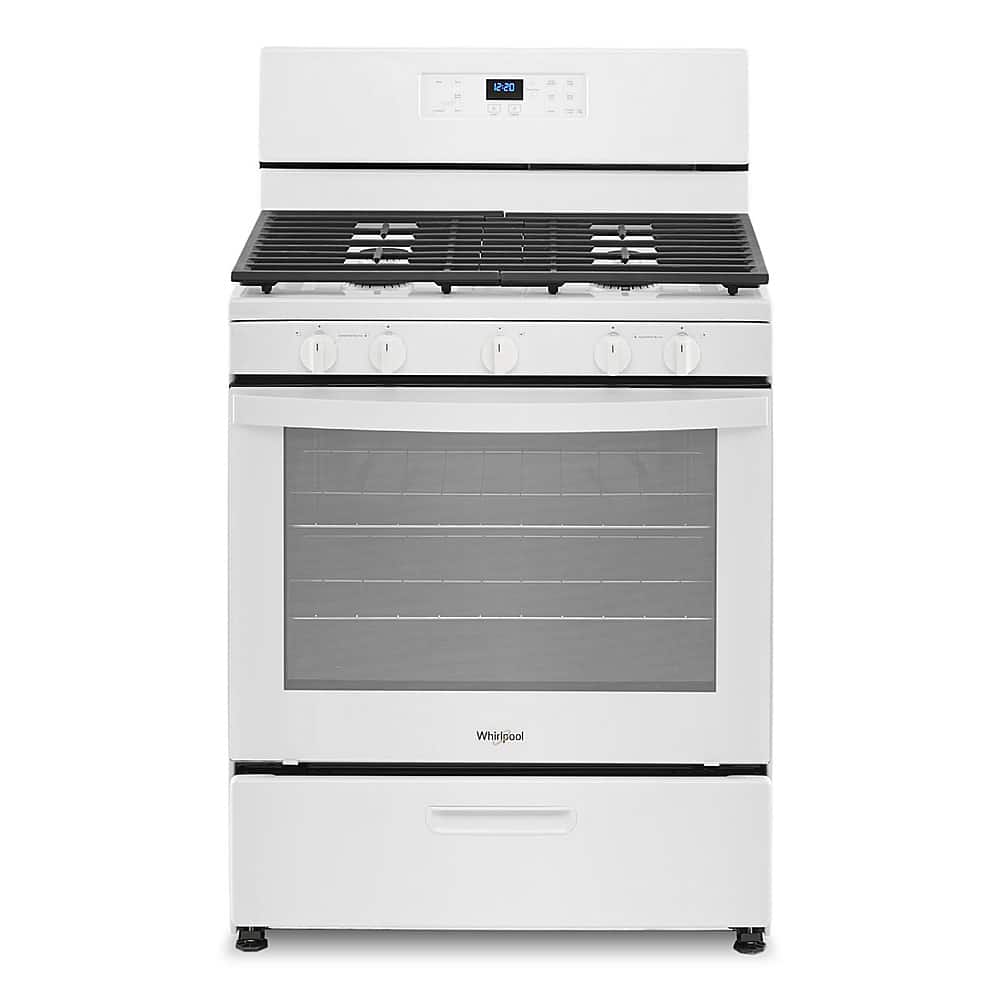 Front. Whirlpool - 5.1 Cu. Ft. Freestanding Gas Range with Edge to Edge Cooktop - White.