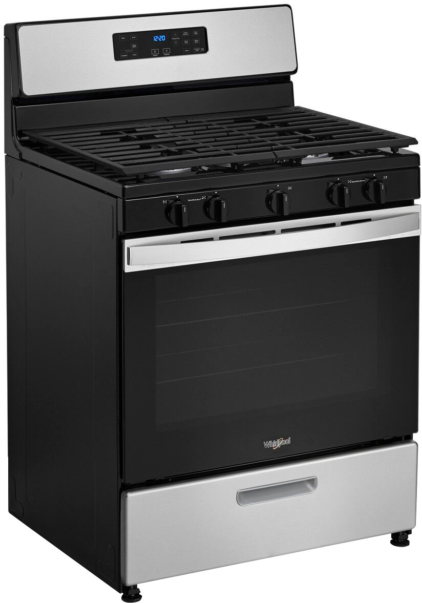 Angle. Whirlpool - 5.1 Cu. Ft. Freestanding Gas Range with Edge to Edge Cooktop - Stainless Steel.