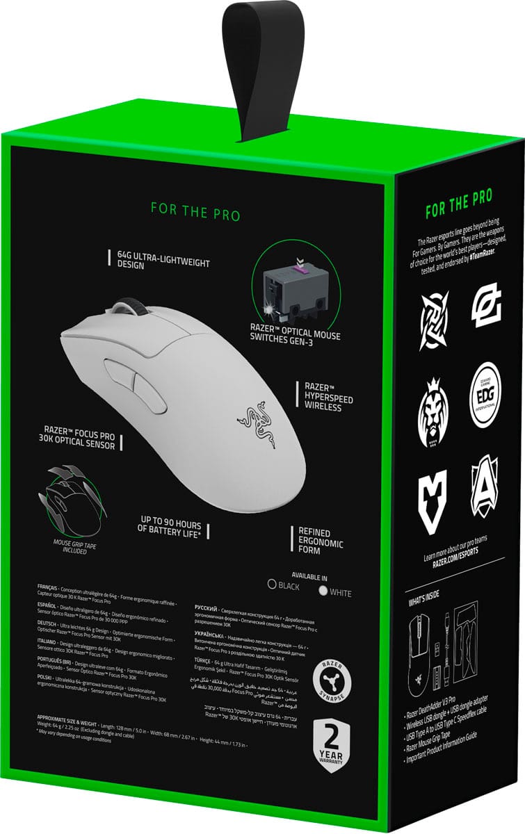 Razer DeathAdder V3 Pro Lightweight Wireless Optical Gaming Mouse with 90  Hour Battery White RZ01-04630200-R3U1 - Best Buy