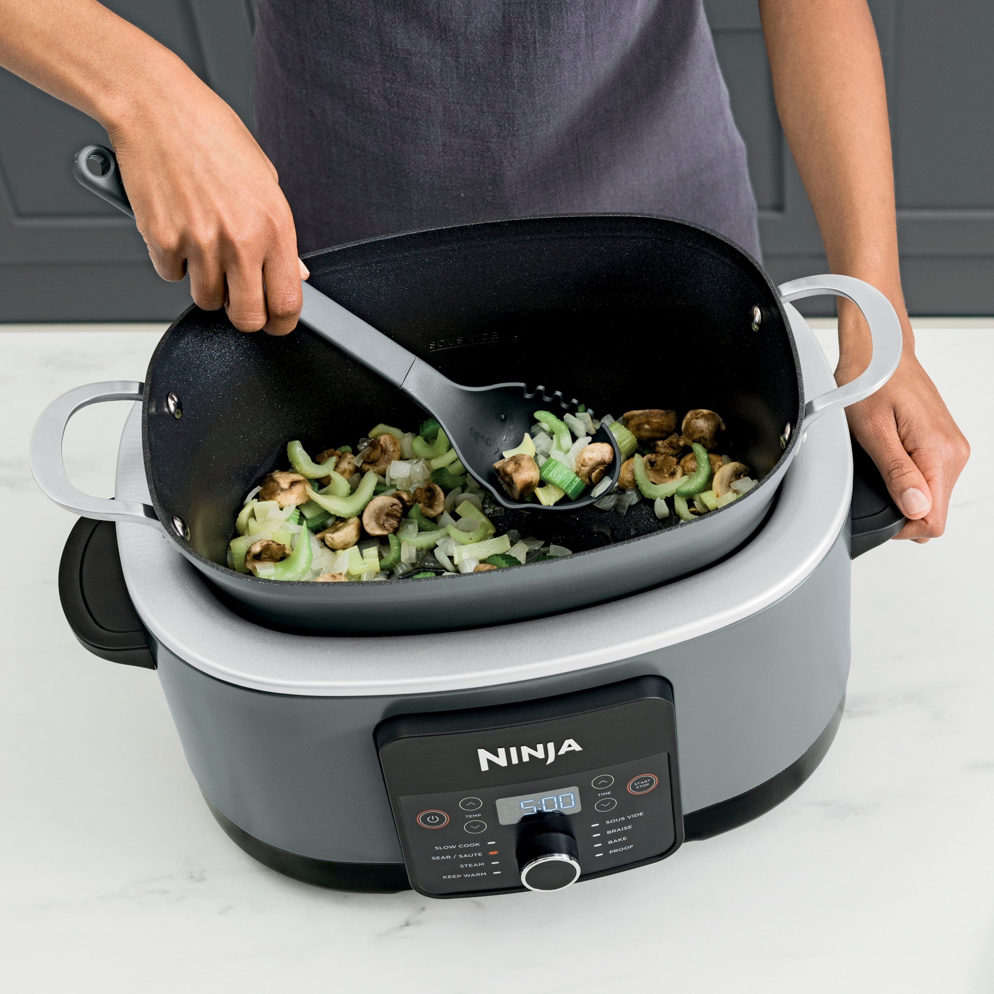 Left. Ninja - Foodi PossibleCooker PRO, 8.5qt Multi-Cooker - Sea Salt Grey.