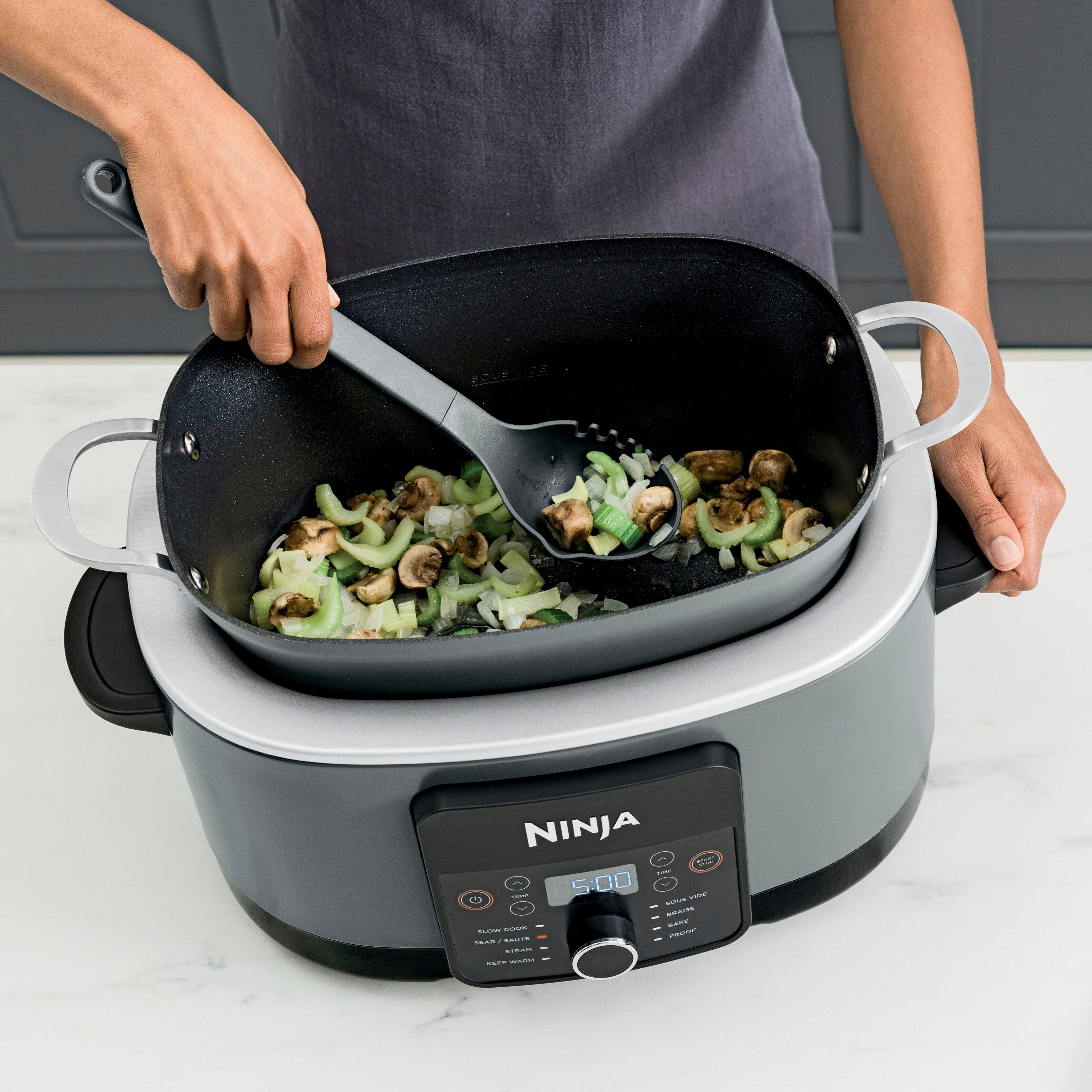 Left. Ninja - Foodi PossibleCooker PRO, 8.5qt Multi-Cooker - Sea Salt Grey.