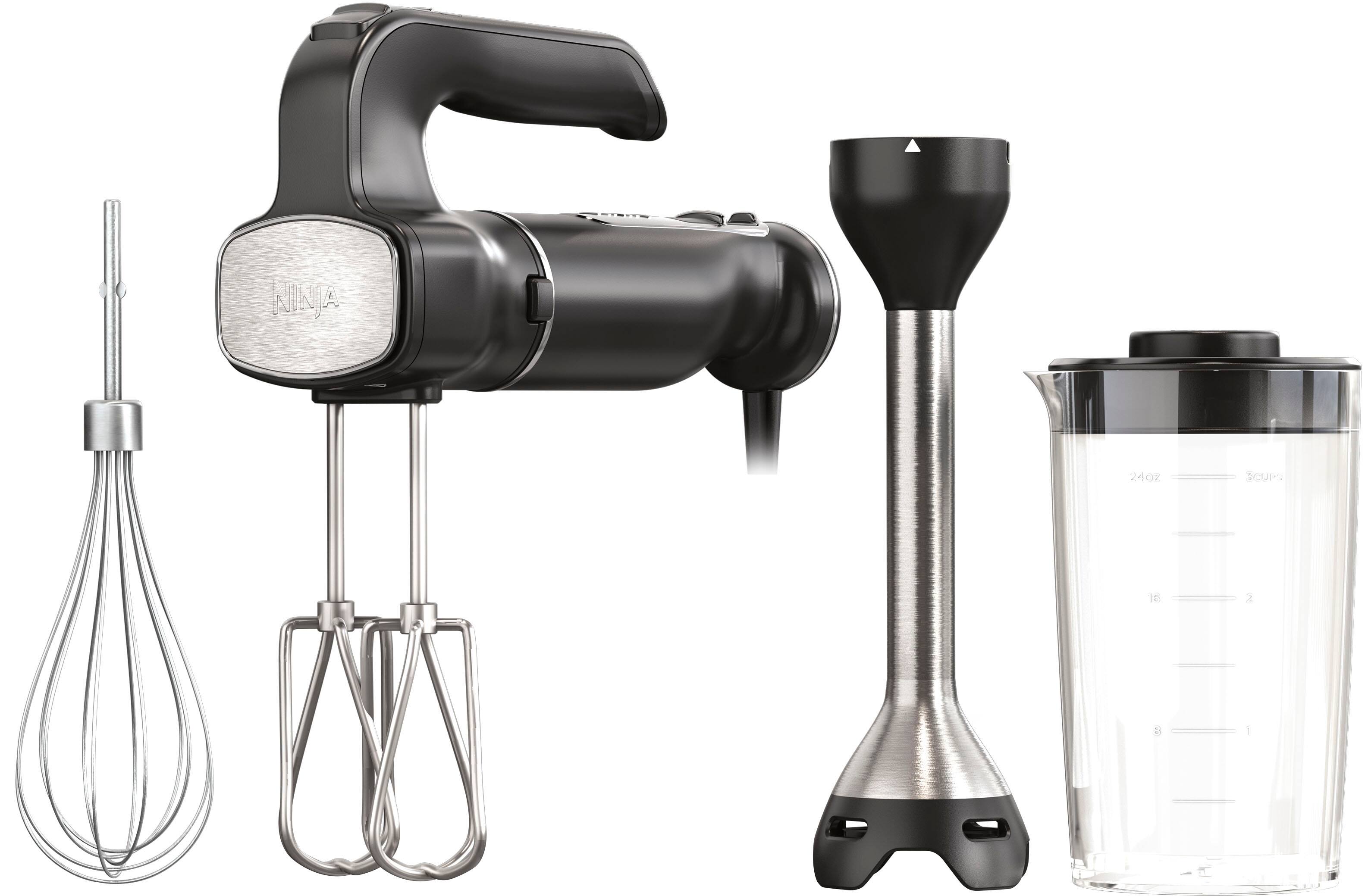 Left. Ninja - Foodi Power Mixer System 5-Speed Hand Blender and Hand Mixer Combo with 3-Cup Blending Vessel - Black.