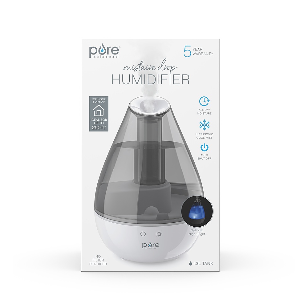 Back View: Crane Drop Ultrasonic Cool Mist Humidifier, 1.0 Gallon, 24 Hour Run Time, Whisper Quiet, 500 Sq. Ft. Coverage, Blue/White