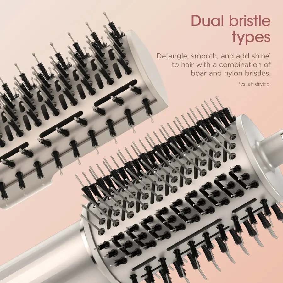 Dual bristle types: Detangle, smooth, and add shine to hair with a combination of boar and nylon bristles. *vs. air drying.